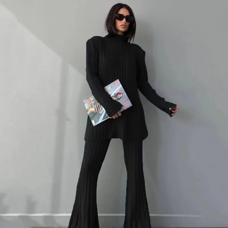2 piece knitwear. Bootcut pants and mock turtleneck. Cotton and Nylon blend