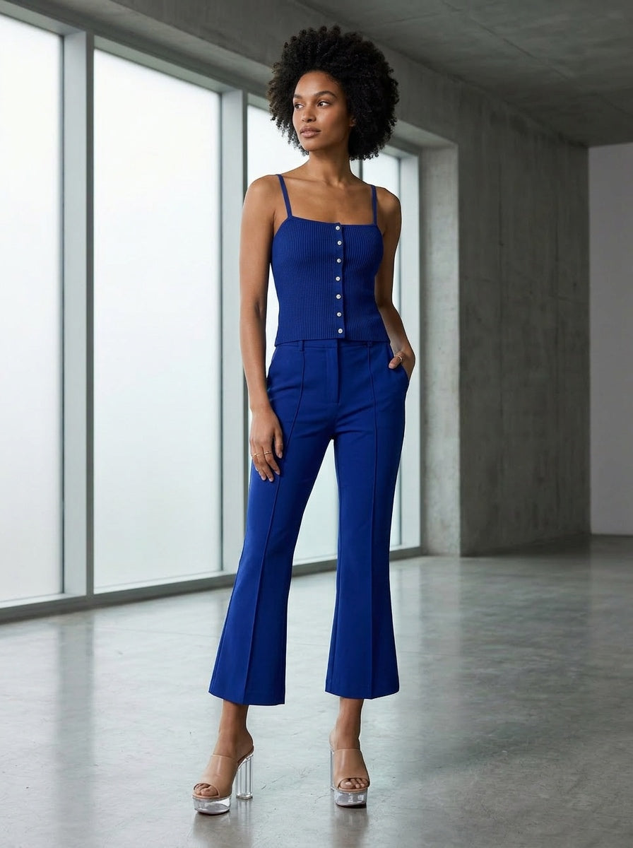 Blue 2 Piece Knit Set with Top and Cropped Pants