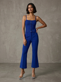 Blue 2 Piece Knit Set with Top and Cropped Pants